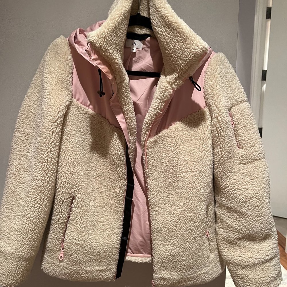 LPA pink and white teddy fleece jacket